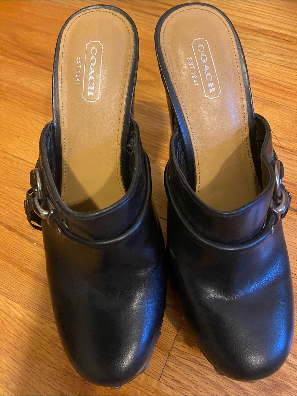 Coach Rana Black Leather High Heel Clog Mules - Picture 3 of 6